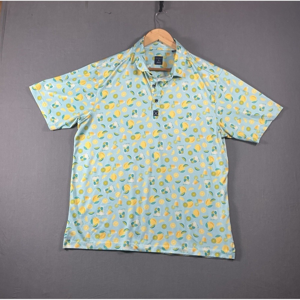 Con Struct Golf Polo Shirt Mens XL Lemon Drink AOP Print All Over